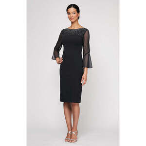alexevenings.com Gabrielle Bell Sleeved Crepe Dress Size 10BLACK / 10